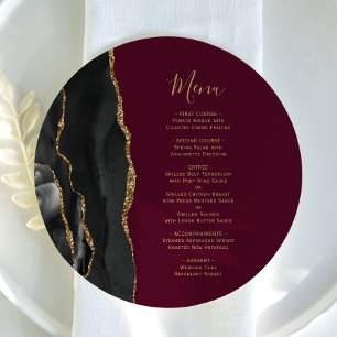 Black Gold Agate Bourgogne Round Plate Menu Mariag