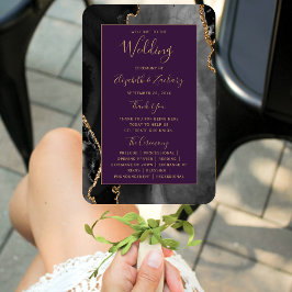 Black Gold Agate Deep Lila Wedding Program Fächer