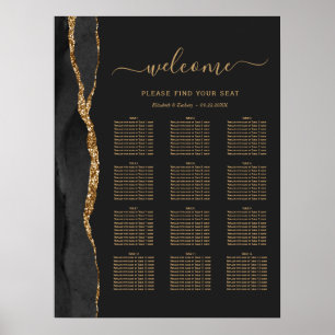 Black Gold Agate Dunkle 12-Tisch Hochzeitssitze Poster