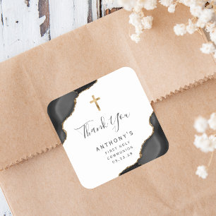 Black Gold Agate Erste Heilige Kommune Vielen Dank Quadratischer Aufkleber