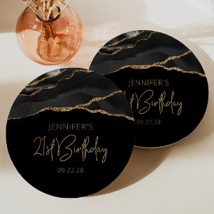 Black Gold Agate Geode 21. Geburtstag Party Pappteller