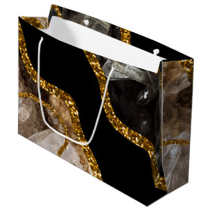 Black & Gold Agate Geode Glitzer Große Geschenktüte