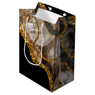 Black & Gold Agate Geode Glitzer Mittlere Geschenktüte