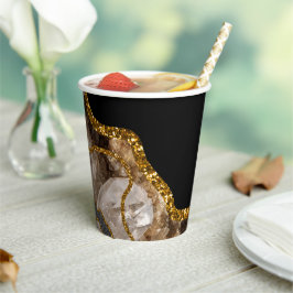 Black & Gold Agate Geode Glitzer Pappbecher