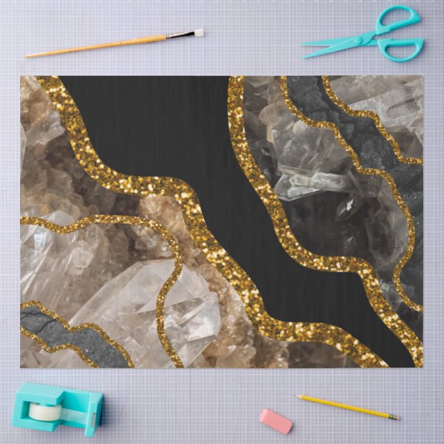 Black & Gold Agate Geode Glitzer Seidenpapier (Basteln)