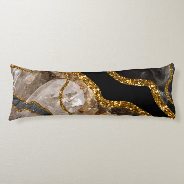 Black & Gold Agate Geode Glitzer Seitenschläferkissen (Vorderseite)