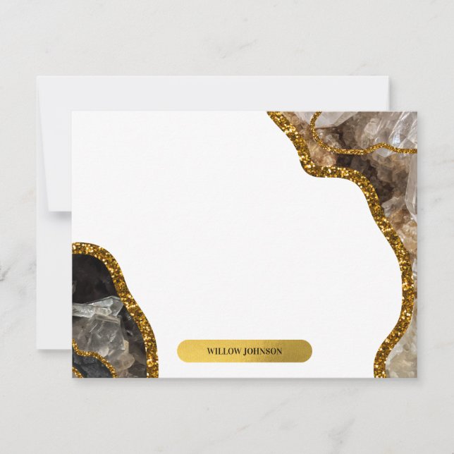 Black & Gold Agate Geode Glitzer Stationery Mitteilungskarte (Vorderseite)