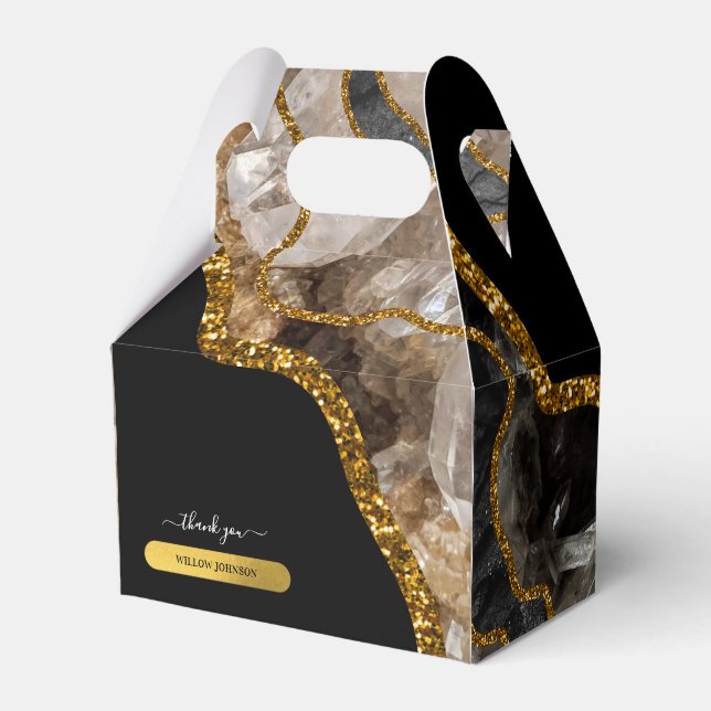 Black & Gold Agate Geode Glitzer Vielen Dank Geschenkschachtel (Vorderseite)