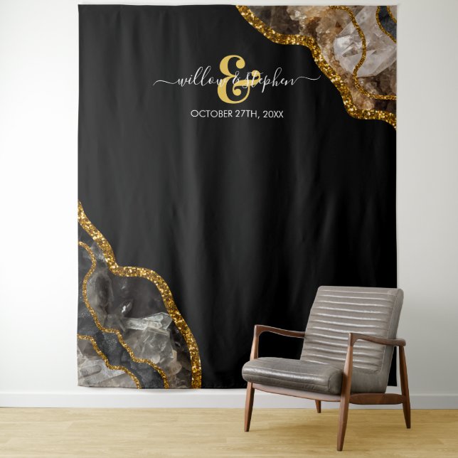 Black Gold Agate Geode Wedding Backdrop Banner Wandteppich (Beispiel)