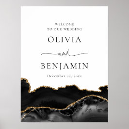 Black Gold Agate Geode Wedding Willkommenszeichen Poster