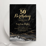 Black Gold Agate Marble 50. Geburtstag Einladung<br><div class="desc">Black Gold Age 50. Geburtstag Party Einladung. Elegantes modernes Design mit Aquarellfarben-marmorgeode Hintergrund,  Imitate Glitzer Gold und Typografie Skript-Schriftart. Die trendige Einladungskarte eignet sich perfekt für eine stilvolle Damenfeier. Gedruckte Zazzle Einladungen oder Sofortdownload digitalen druckbaren Vorlage.</div>