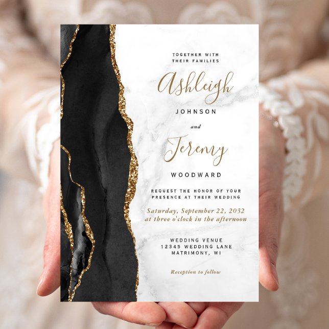 Black Gold Agate Marble Wedding Einladung (Von Creator hochgeladen)