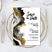 Black Gold Agate Marble Wedding Save the Date