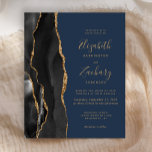 Black Gold Agate Navy Blue Wedite<br><div class="desc">Die links Seite dieses eleganten, modernen Hochzeitseinladens besticht durch einen schwarzen Aquarellrahmen, der mit vergoldetem Imitat bestickt ist. Der anpassbare Text kombiniert goldfarbene Handschrift, Copperplate und kursiv Schriftart auf marinebasischem Hintergrund. Auf der Rückseite ist ein passendes schwarz-goldfarbenes Agerat-Design zu sehen.</div>