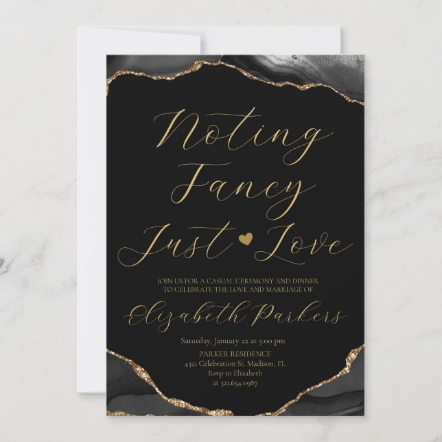 Black & Gold Agate Nichts Extravagant nur Liebe Einladung (Vorderseite)