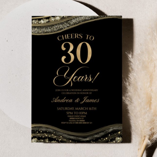 Black Gold Agate Party zum 30. Hochzeitstag Einladung (Von Creator hochgeladen)