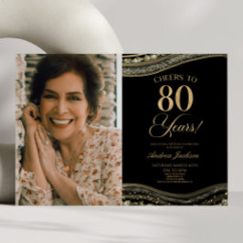 Black Gold Agate Picture 80. Geburtstagsparty Einladung