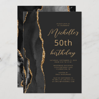Black Gold Agate Slate Script 50. Geburtstag Einladung