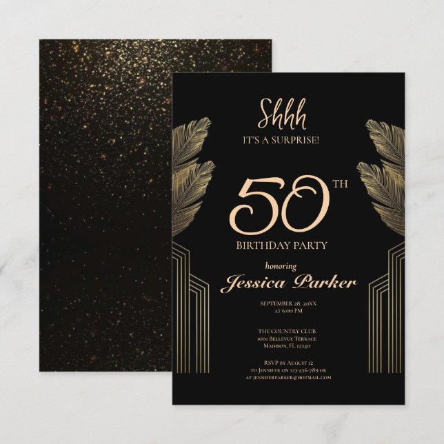 Black Gold Agate Überraschung 50. Geburtstag Einladung (Vorne/Hinten)