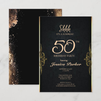 Black Gold Agate Überraschung 50. Geburtstag Einladung