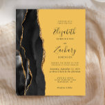 Black Gold Agate Yellow Wedite Einladung<br><div class="desc">Die links Seite dieses eleganten,  modernen Hochzeitseinladens besticht durch einen schwarzen Aquarellrahmen,  der mit vergoldetem Imitat bestickt ist. Der anpassbare Text kombiniert schwarze Handschrift,  Copperplate und kursiv Schriftart auf gelbem Hintergrund. Auf der Rückseite ist ein passendes schwarz-goldfarbenes Agerat-Design zu sehen.</div>
