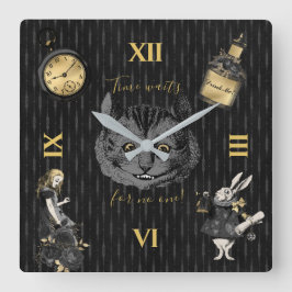 Black Gold Alice im Wunderland Quadratische Wanduhr