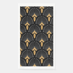 Black, Gold and White Art Deco Fan Flowers Motiv Serviette