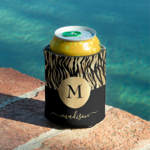 Black Gold Animal Print Monogram Name Glam Chic Dosenkühler
