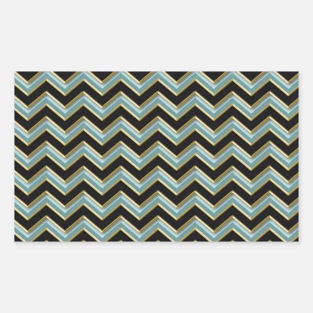 Black Gold Aquamarin ZigZag Rechteckiger Aufkleber (Vorderseite)