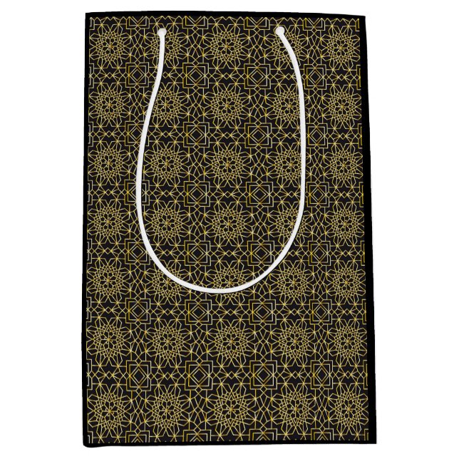Black & Gold Arabesque Geschenktasche Mittlere Geschenktüte (Vorderseite)