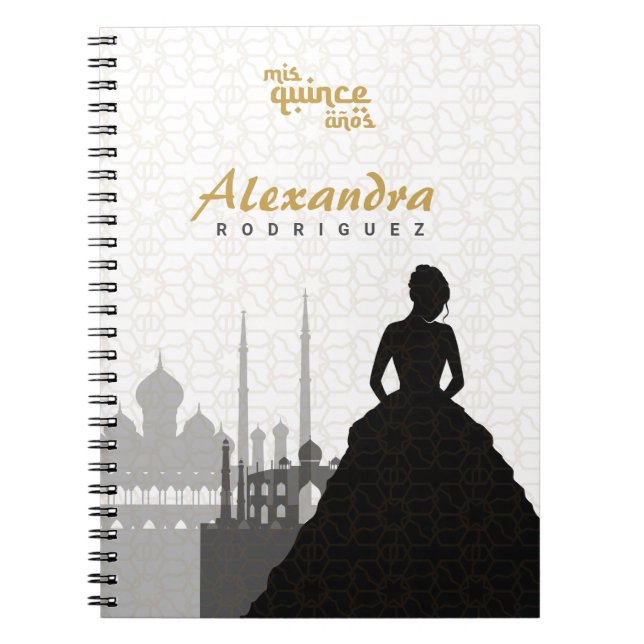 Black & Gold Arabian Quinceañera Notebook Notizblock (Vorderseite)