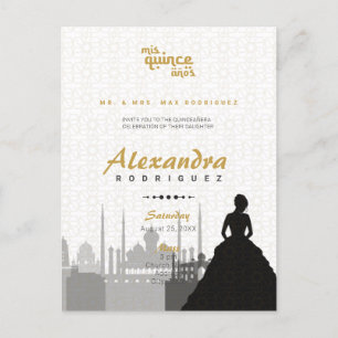 Black & Gold Arabian Quinceñera Foto Postkarte
