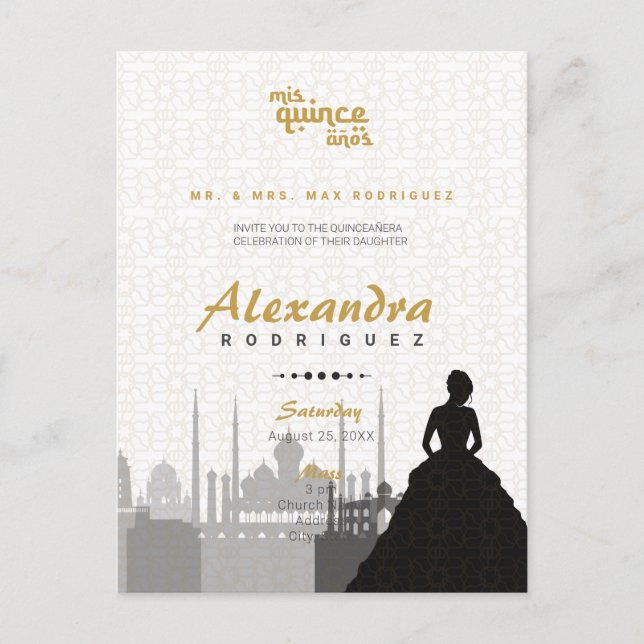 Black & Gold Arabian Quinceñera Foto Postkarte (Vorderseite)