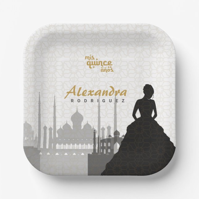 Black & Gold Arabian Quinceñera Teller (Vorderseite)
