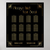 Black & Gold Art Deco 12 Tables Sitzkarte