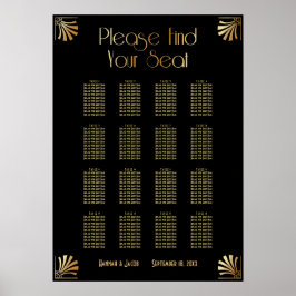 Black & Gold Art Deco 16 Tables Sitzkarte Poster