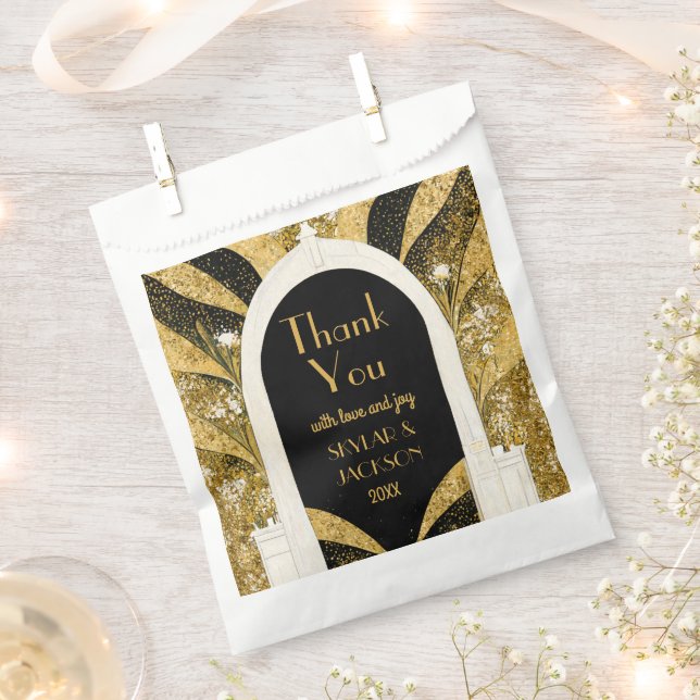 Black & Gold Art Deco Archway Wedding Vielen Dank Geschenktütchen (Ausgeschnitten)