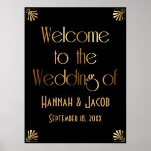 Black Gold Art déco Bienvenue au Mariage des signe