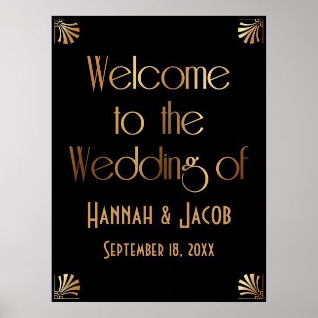 Black Gold Art déco Bienvenue au Mariage des signe (Devant)