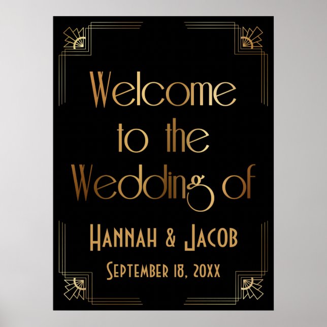 Black Gold Art déco Bienvenue au Mariage des signe (Devant)