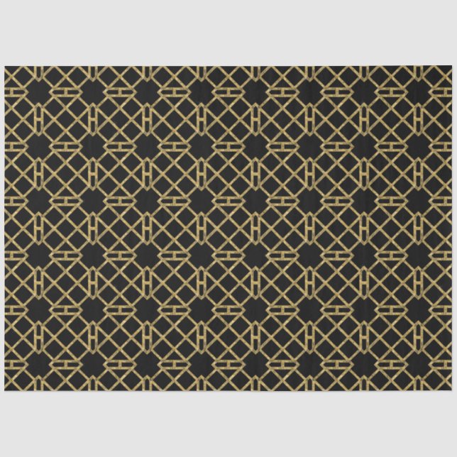 Black Gold Art Deco Chinesischer Chippendale Entde Seidenpapier (Vorderseite)