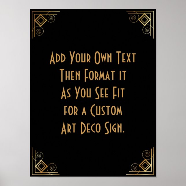 Black Gold Art Deco Custom DIY Wedding Sign Poster (Vorne)
