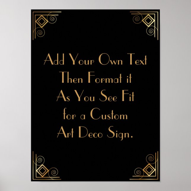 Black Gold Art Deco Custom DIY Wedding Sign Poster (Vorne)