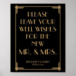 Black Gold Art Deco Gatsby Gästebuch signieren 8x1