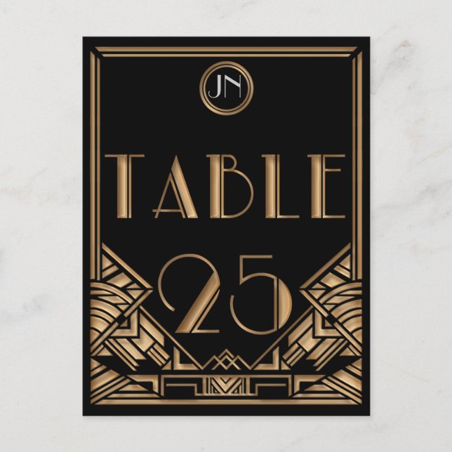 Black Gold Art Deco Gatsby Style Tischnummer 25 (Vorderseite)