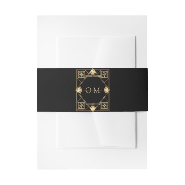 Black & Gold Art Deco Geometric Wedding Einladungsbanderole (Vorderseite Beispiel)