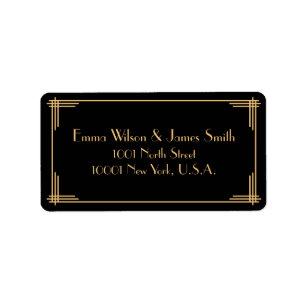 Black Gold Art Déco Great Gatsby Étiquettes de adr