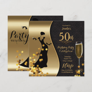 Black & Gold Art Déco Invitation 50e anniversaire