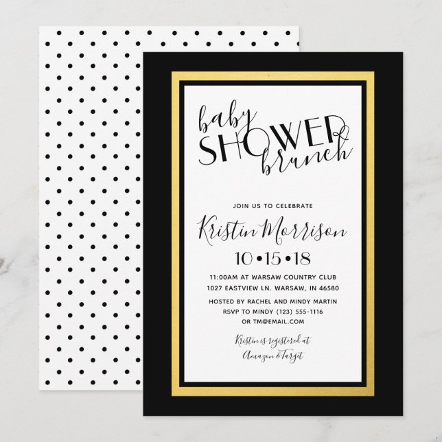 Black & Gold Art Deco Kinderdusche Einladung (Vorne/Hinten)