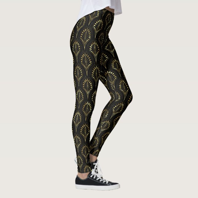 Black & Gold Art Deco Muster Leggings (Rechts)